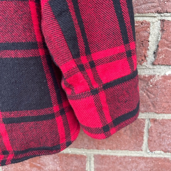 Red Plaid Forever 21 Long Sleeve Button Up Hoodie Size Small - Picture 4 of 5